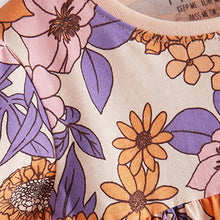 Load image into Gallery viewer, Orange Retro Floral Short Sleeve Jersey Dress (3mths-6yrs)