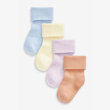Load image into Gallery viewer, Pastel/Purple and Yellow Baby Roll Top Socks 4 Pack (0mths-2yrs)