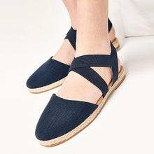 Load image into Gallery viewer, Navy Blue Espadrille Cross Over Flats
