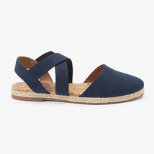 Load image into Gallery viewer, Navy Blue Espadrille Cross Over Flats