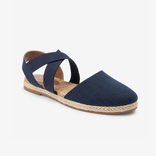 Load image into Gallery viewer, Navy Blue Espadrille Cross Over Flats