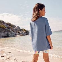 Load image into Gallery viewer, Blue Daisy T-Shirt And Cycle Short Set (3-12yrs)