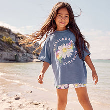 Load image into Gallery viewer, Blue Daisy T-Shirt And Cycle Short Set (3-12yrs)