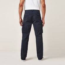 Load image into Gallery viewer, Navy Blue Slim Fit Authentic Stretch Cotton Blend Cargo Trousers