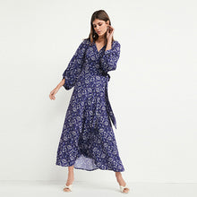 Load image into Gallery viewer, Blue Print Wrap Maxi Summer Dress
