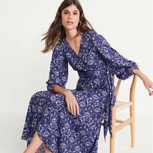 Load image into Gallery viewer, Blue Print Wrap Maxi Summer Dress