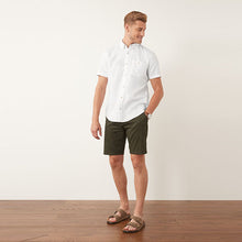 Load image into Gallery viewer, White Cotton Linen Blend Short Sleeve Shirt