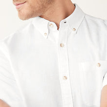 Load image into Gallery viewer, White Cotton Linen Blend Short Sleeve Shirt