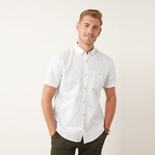 Load image into Gallery viewer, White Cotton Linen Blend Short Sleeve Shirt