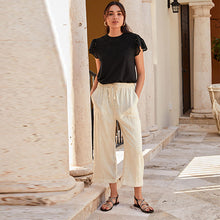 Load image into Gallery viewer, Neutral Cream Linen Blend Straight Leg Trousers
