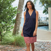 Load image into Gallery viewer, Navy Blue/ Pink Colourblock Linen Blend Summer Shift Dress