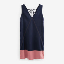 Load image into Gallery viewer, Navy Blue/ Pink Colourblock Linen Blend Summer Shift Dress