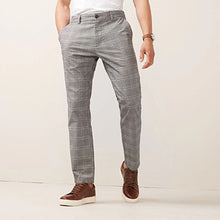 Load image into Gallery viewer, Grey Check Slim Fit Cotton Chino Trousers