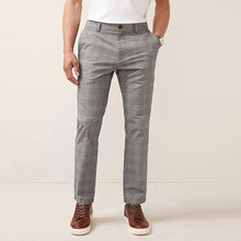Load image into Gallery viewer, Grey Check Slim Fit Cotton Chino Trousers