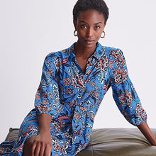 Load image into Gallery viewer, Blue Floral Volume Sleeve Belted Shirt Dress