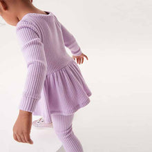 Load image into Gallery viewer, Lilac Purple Long Sleeve Knitted Peplum Legging Set (3mths-5yrs)