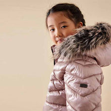 Load image into Gallery viewer, Toffee Pink Next Shower Resistant Faux Fur Trim Long Padded Coat (3-12yrs)