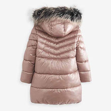 Load image into Gallery viewer, Toffee Pink Next Shower Resistant Faux Fur Trim Long Padded Coat (3-12yrs)