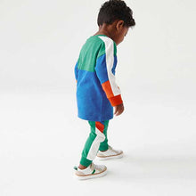 Load image into Gallery viewer, Green/ Blue Long Sleeve Cosy Colourblock T-Shirt And Joggers Set (3mths-5yrs)