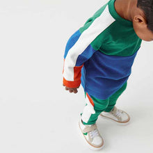 Load image into Gallery viewer, Green/ Blue Long Sleeve Cosy Colourblock T-Shirt And Joggers Set (3mths-5yrs)