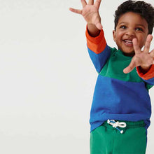 Load image into Gallery viewer, Green/ Blue Long Sleeve Cosy Colourblock T-Shirt And Joggers Set (3mths-5yrs)