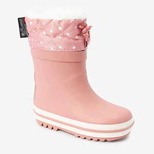 Load image into Gallery viewer, Pink/White Spot Thermal Thinsulate™ Lined Cuff Wellies (Younger Girls)