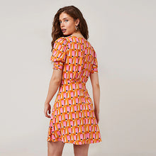 Load image into Gallery viewer, Orange and Pink Geo Tea Dress