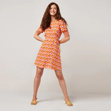 Load image into Gallery viewer, Orange and Pink Geo Tea Dress