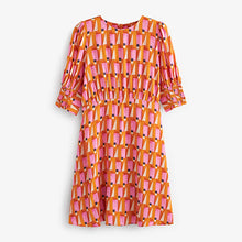 Load image into Gallery viewer, Orange and Pink Geo Tea Dress