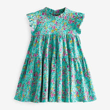 Load image into Gallery viewer, Teal Green Floral Tiered Frill Dress (3mths-6yrs)