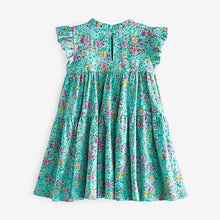 Load image into Gallery viewer, Teal Green Floral Tiered Frill Dress (3mths-6yrs)