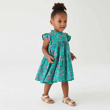 Load image into Gallery viewer, Teal Green Floral Tiered Frill Dress (3mths-6yrs)