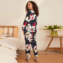 Load image into Gallery viewer, Navy Blue Floral Cotton Long Sleeve Pyjamas