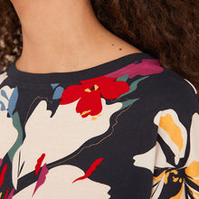 Load image into Gallery viewer, Navy Blue Floral Cotton Long Sleeve Pyjamas