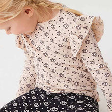 Load image into Gallery viewer, Neutral Geo Heart Long Sleeve Frill Rib Jersey Top (3mths-6yrs)