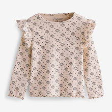 Load image into Gallery viewer, Neutral Geo Heart Long Sleeve Frill Rib Jersey Top (3mths-6yrs)