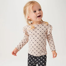 Load image into Gallery viewer, Neutral Geo Heart Long Sleeve Frill Rib Jersey Top (3mths-6yrs)