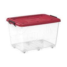 Load image into Gallery viewer, COSMOPLAST 82L Clear Plastic Storage Box with Wheels & Lockable Lid