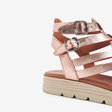 Load image into Gallery viewer, Rose Gold Forever Comfort® Slotted Wedge Gladiator Sandals