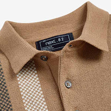 Load image into Gallery viewer, Brown Tan Short Sleeve Check Knit Polo Shirt (3-12yrs)