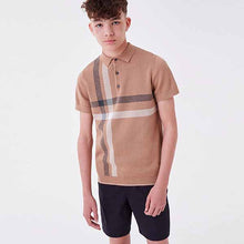 Load image into Gallery viewer, Brown Tan Short Sleeve Check Knit Polo Shirt (3-12yrs)