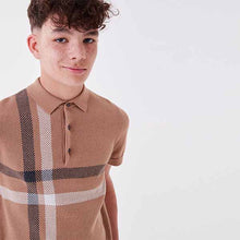 Load image into Gallery viewer, Brown Tan Short Sleeve Check Knit Polo Shirt (3-12yrs)