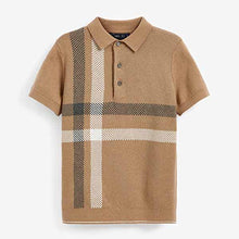 Load image into Gallery viewer, Brown Tan Short Sleeve Check Knit Polo Shirt (3-12yrs)