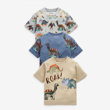 Load image into Gallery viewer, Blue/Ecru/Cream Watercolor Dino 3 Pack Oversized T-Shirts (3mths-5yrs)