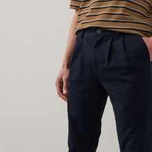 Load image into Gallery viewer, Navy Blue Twin Pleat Slim Fit  Stretch Chino Trousers