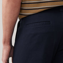 Load image into Gallery viewer, Navy Blue Twin Pleat Slim Fit  Stretch Chino Trousers