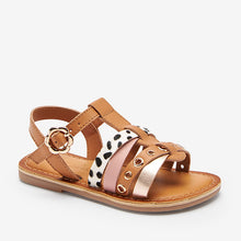 Load image into Gallery viewer, Tan Brown Animal Leather Cross Strap Sandals (Younger Girls)