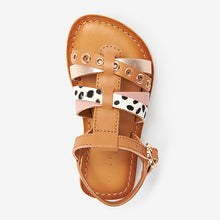 Load image into Gallery viewer, Tan Brown Animal Leather Cross Strap Sandals (Younger Girls)
