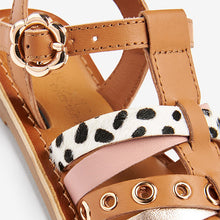 Load image into Gallery viewer, Tan Brown Animal Leather Cross Strap Sandals (Younger Girls)