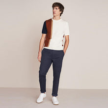 Load image into Gallery viewer, Navy Blue Straight Fit Belted Soft Touch Chino Trousers